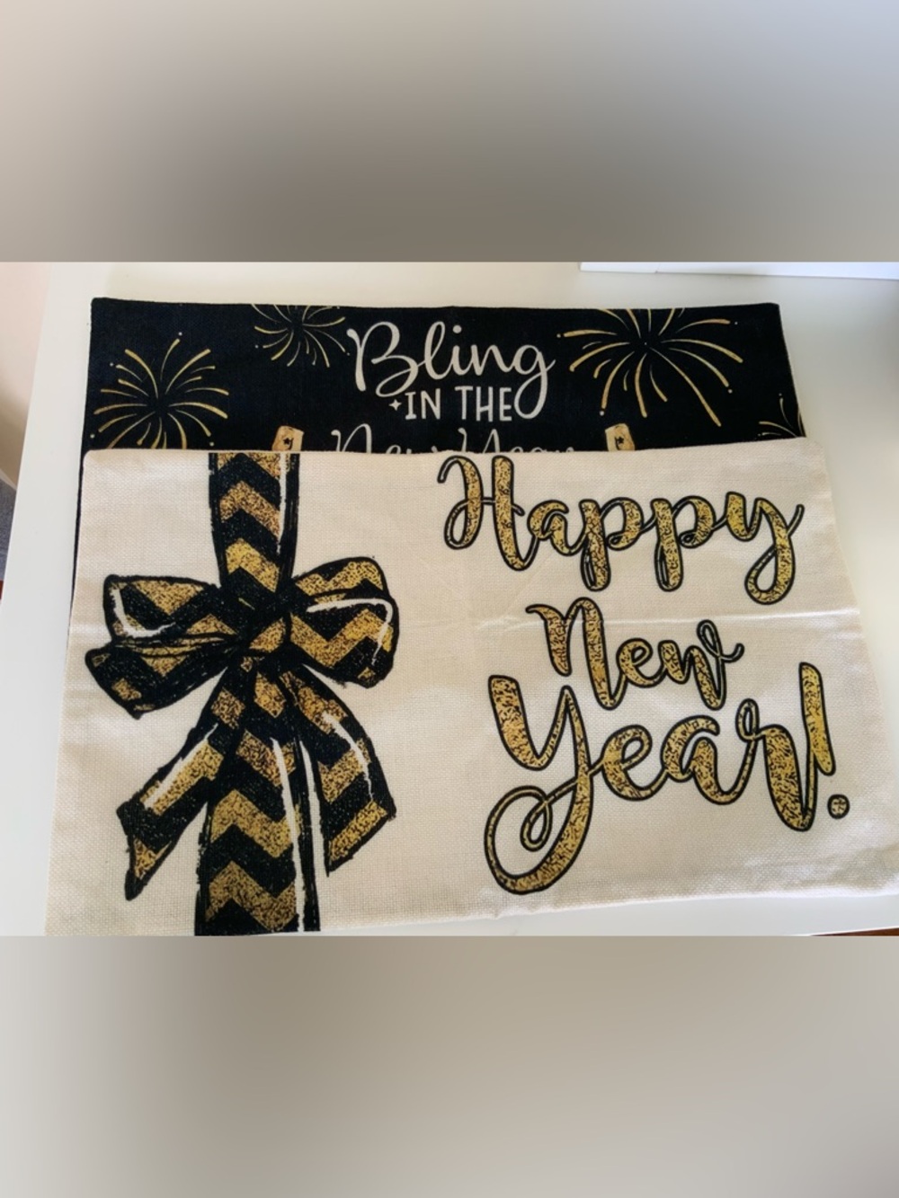 (2) Happy New Year Decorative Banner - Black & Gold. Pillowcases